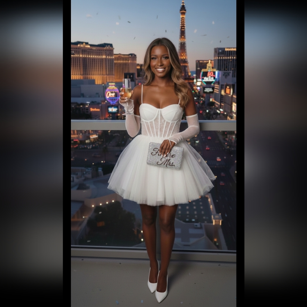 B. Darlin Corset Illusion Waist Fit & Flare Tulle Dress